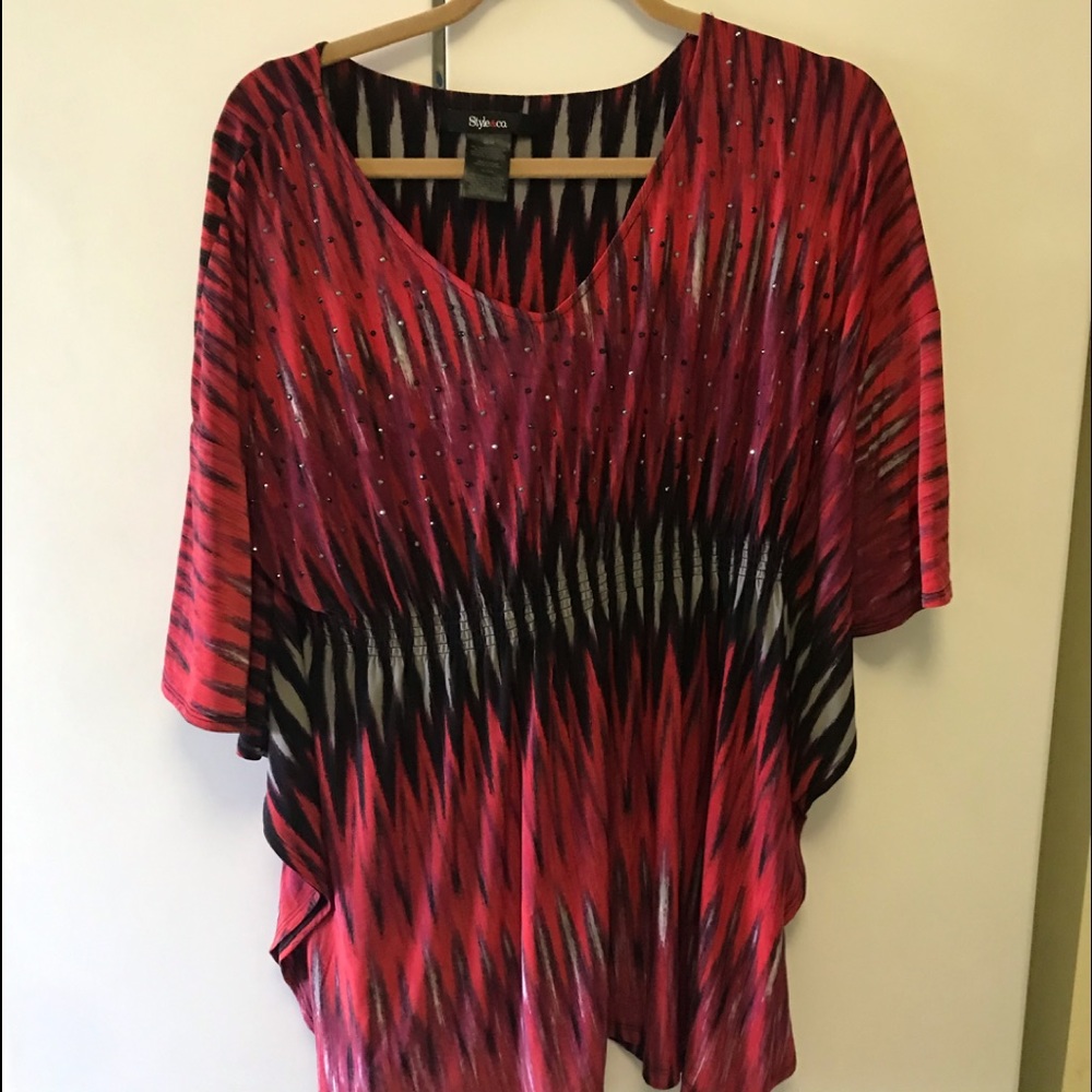 Style & Co Boho Flowy Batwing Top Stretch Elastic Waist Tunic Shirt CoverUp Gems